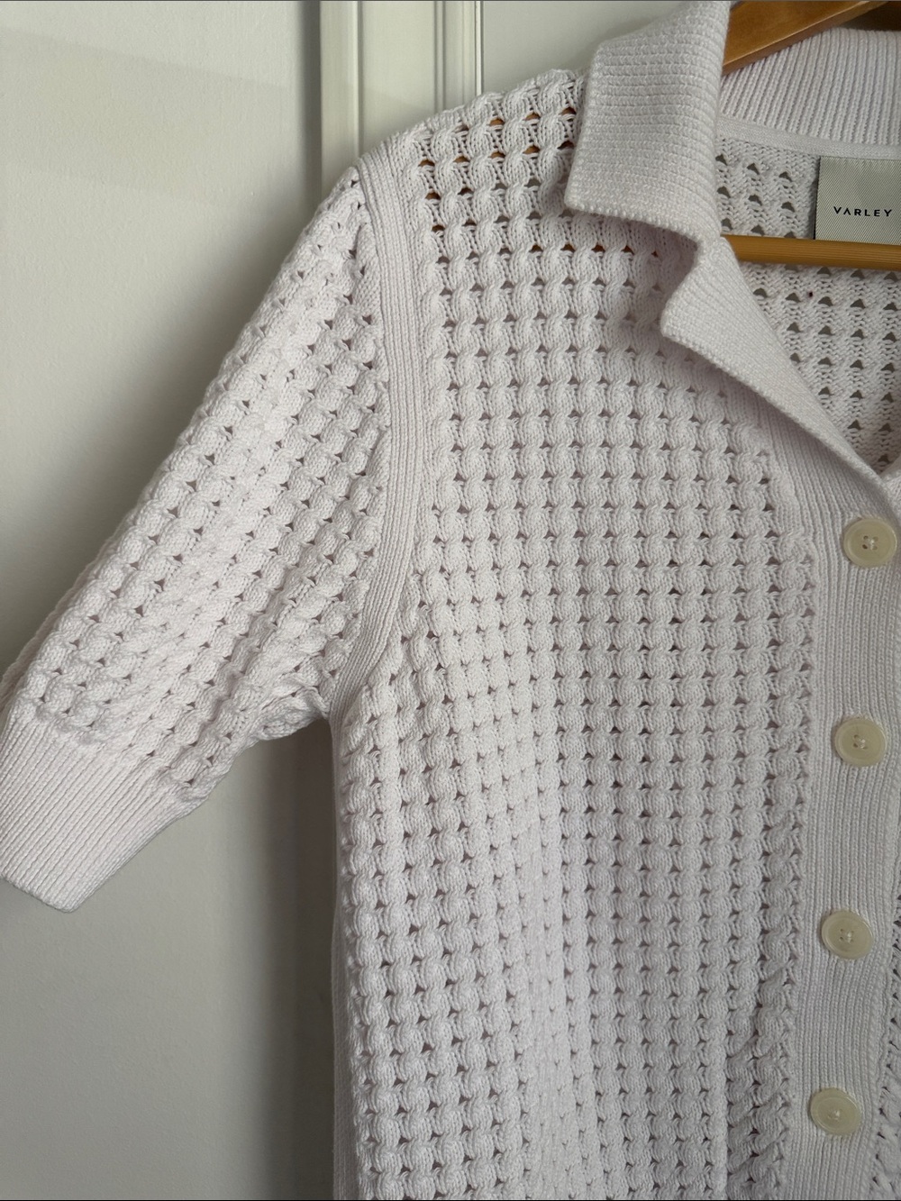 VARLEY Ellie Knit White Cotton Crochet Shirt Cardigan Size Small S Oversized - Picture 6 of 11